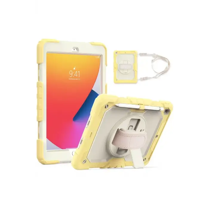 Newface Apple iPad 10.2 (7.nesil) Kılıf Strap New Tablet Kapak - Sarı