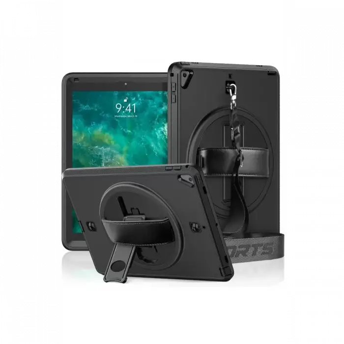 Newface Apple iPad 5 Air 9.7 Kılıf Strap-C Otterbox Tablet Kapak - Siyah