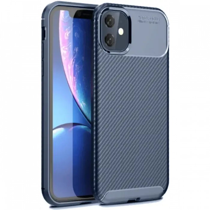 Newface iPhone 11 Kılıf Auto Focus Karbon Kapak - Lacivert