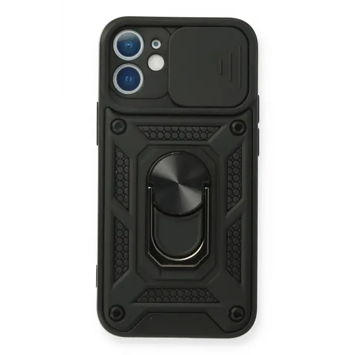 Newface iPhone 11 Kılıf Pars Lens Yüzüklü Silikon - Siyah