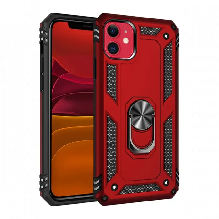 Newface iPhone 11 Kılıf Sofya Yüzüklü Silikon Kapak - Kırmızı