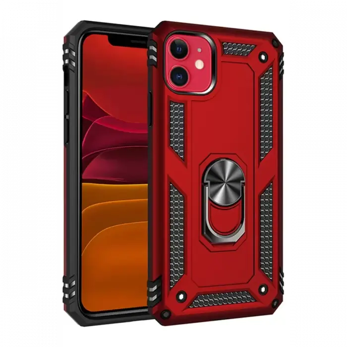 Newface Apple iPhone 11 Kılıf Sofya Yüzüklü Silikon Kapak - Kırmızı