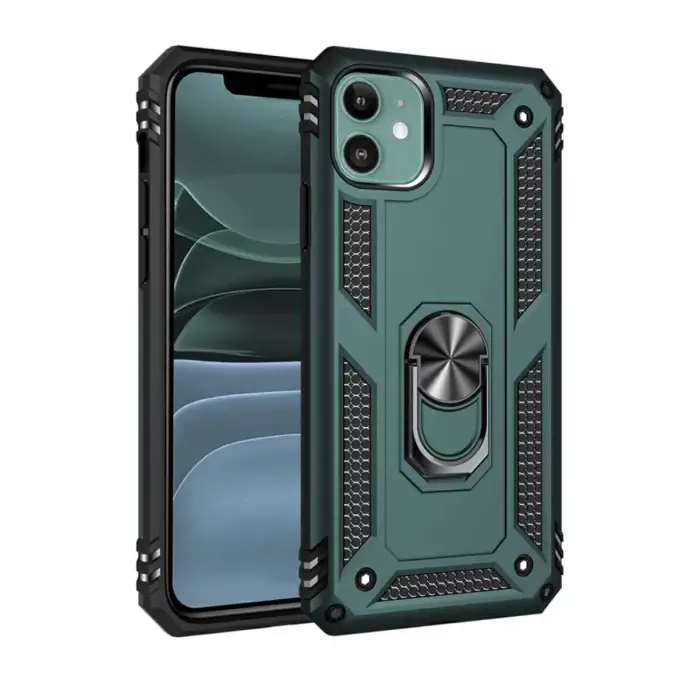 Newface Apple iPhone 11 Kılıf Sofya Yüzüklü Silikon Kapak - Yeşil