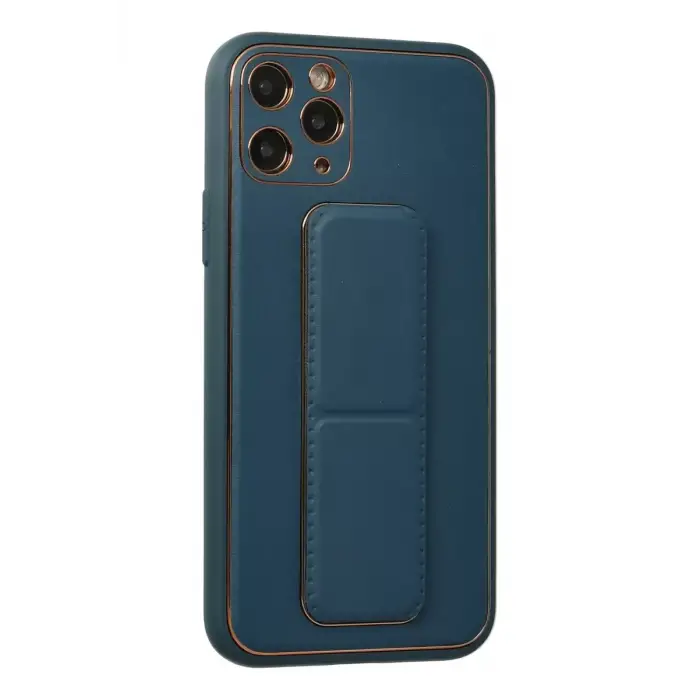Newface Apple iPhone 11 Pro Kılıf Coco Deri Standlı Kapak - Mavi