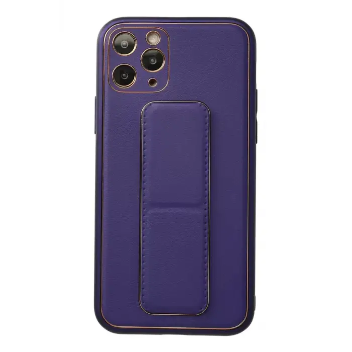 Newface Apple iPhone 11 Pro Kılıf Coco Deri Standlı Kapak - Mor
