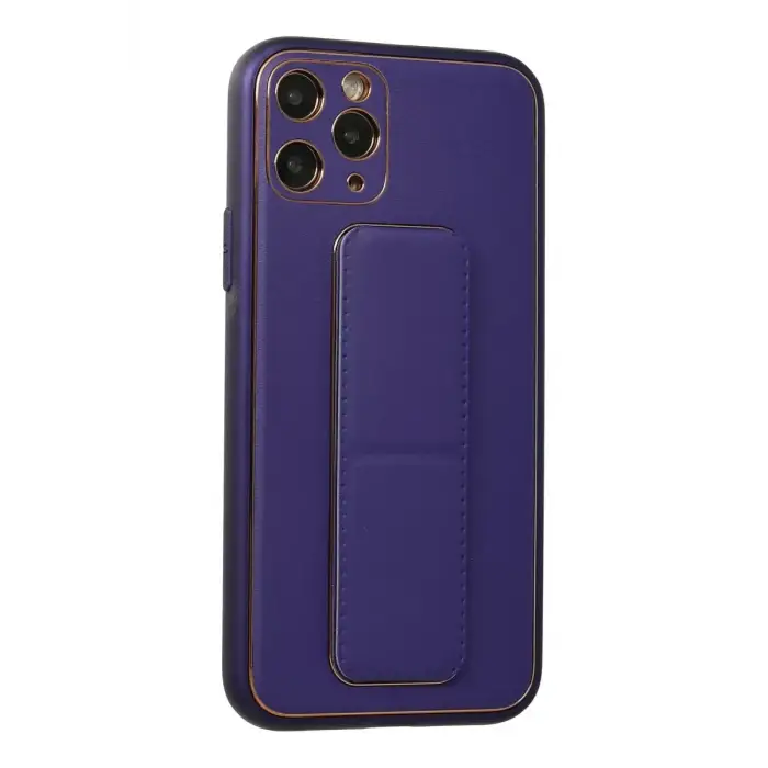 Newface Apple iPhone 11 Pro Kılıf Coco Deri Standlı Kapak - Mor