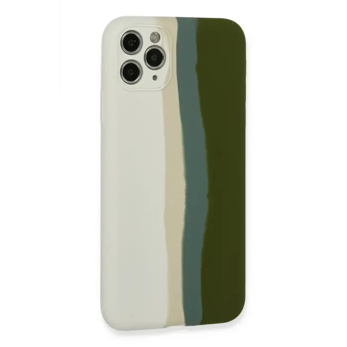 Newface iPhone 11 Pro Kılıf Ebruli Lansman Silikon - Beyaz-Yeşil