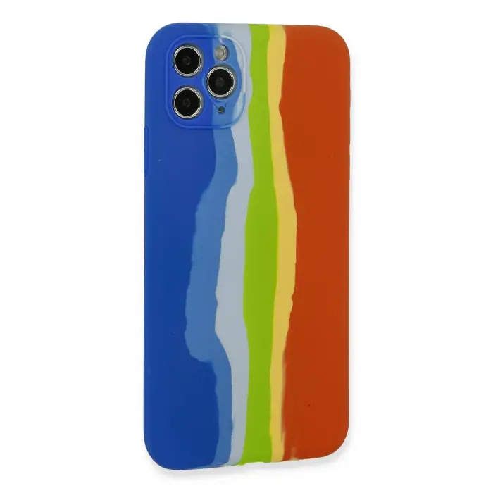 Newface iPhone 11 Pro Kılıf Ebruli Lansman Silikon - Mavi-Turuncu