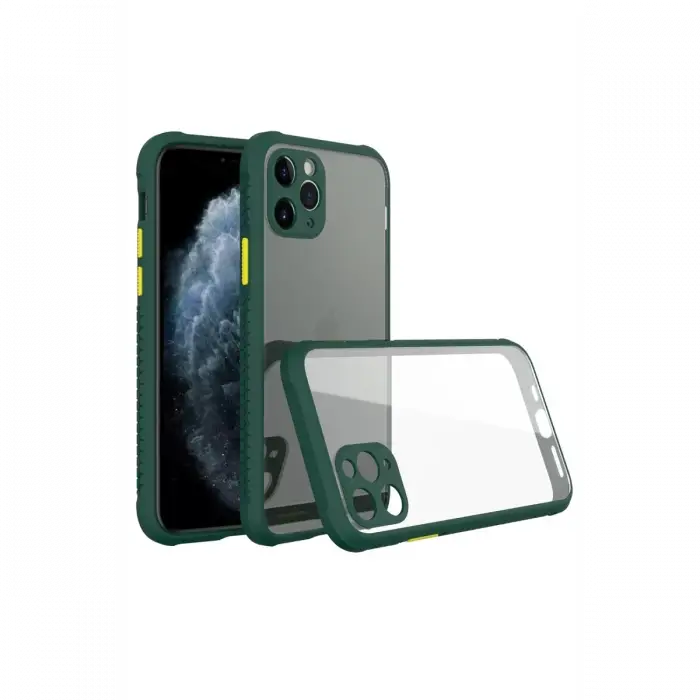 Newface iPhone 11 Pro Kılıf Miami Şeffaf Silikon - Koyu Yeşil