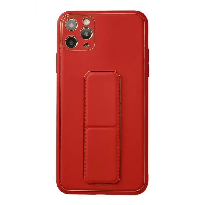 Newface Apple iPhone 11 Pro Max Kılıf Coco Deri Standlı Kapak - Kırmızı