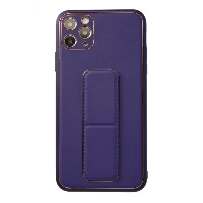Newface Apple iPhone 11 Pro Max Kılıf Coco Deri Standlı Kapak - Mor