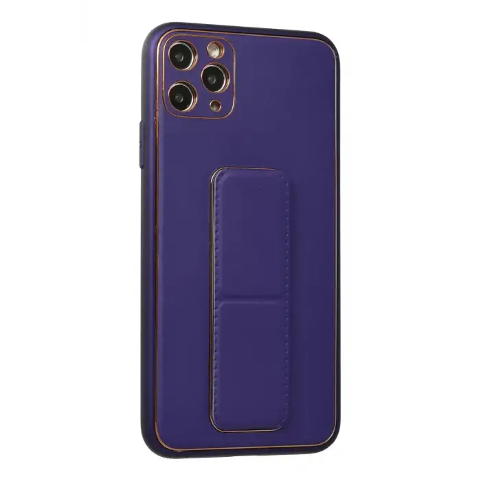 Newface Apple iPhone 11 Pro Max Kılıf Coco Deri Standlı Kapak - Mor