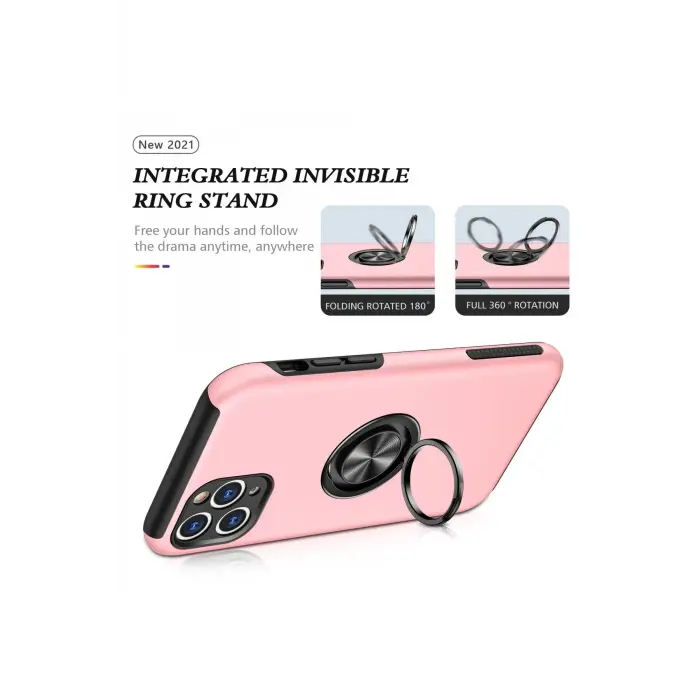 Newface iPhone 11 Pro Max Kılıf Elit Yüzüklü Kapak - Pembe