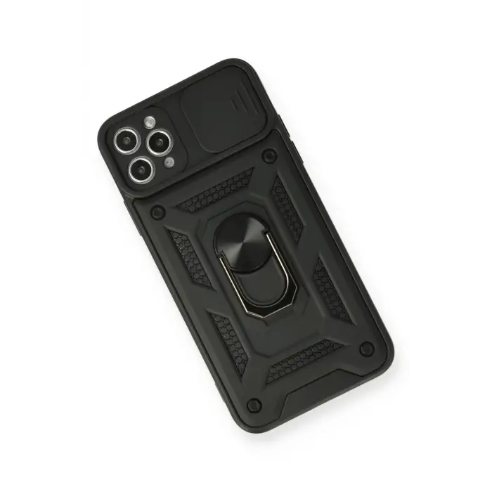 Newface iPhone 11 Pro Max Kılıf Pars Lens Yüzüklü Silikon - Siyah