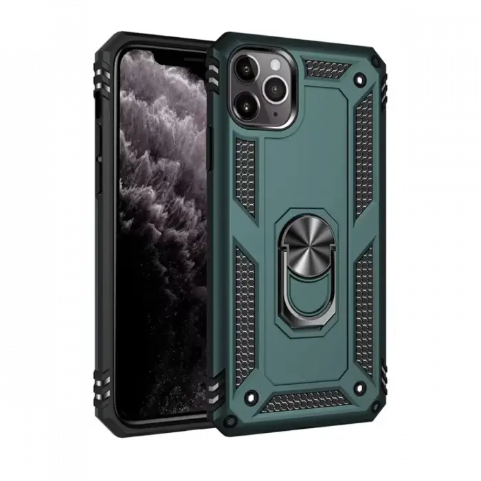 Newface Apple iPhone 11 Pro Max Kılıf Sofya Yüzüklü Silikon Kapak - Yeşil