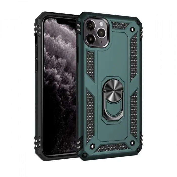 Newface iPhone 11 Pro Max Kılıf Sofya Yüzüklü Silikon Kapak - Yeşil