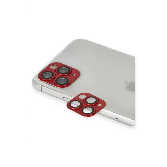 Newface Apple iPhone 11 Pro Max Pers Alüminyum Kamera Lens - Kırmızı