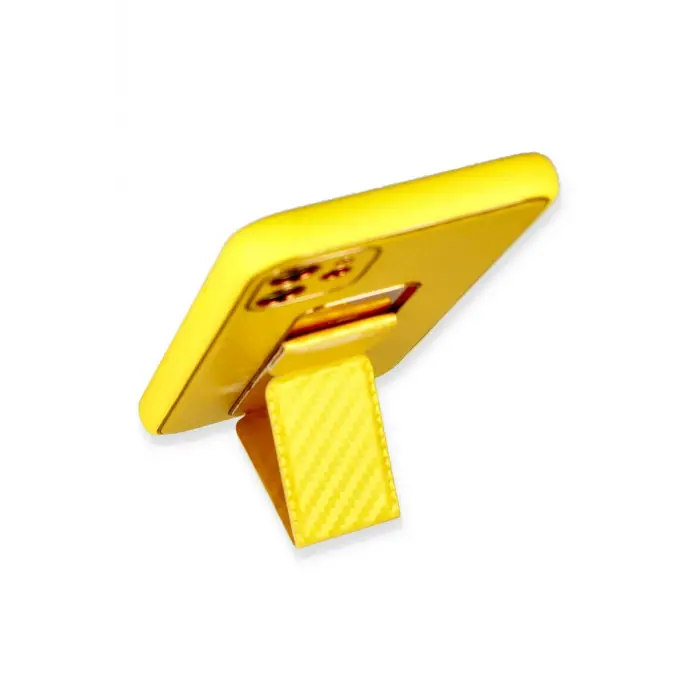 Newface iPhone 12 Kılıf Coco Karbon Standlı Kapak - Sarı