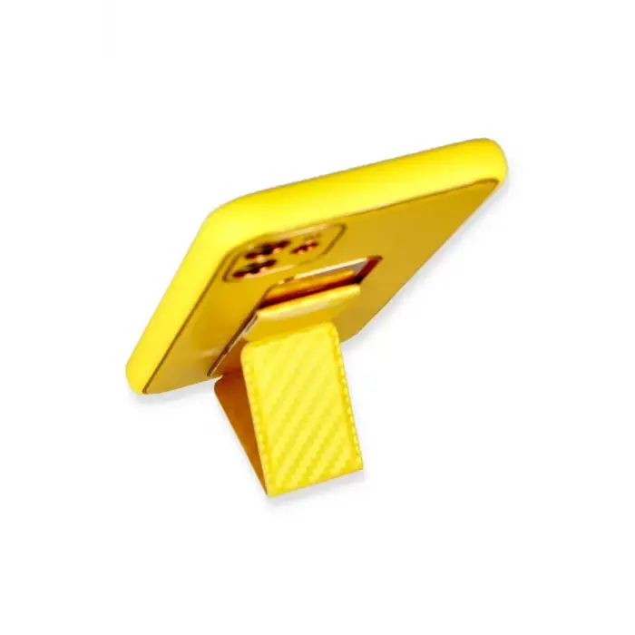 Newface Apple iPhone 12 Kılıf Coco Karbon Standlı Kapak - Sarı