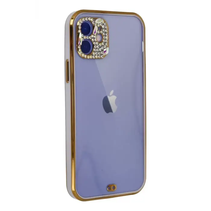 Newface Apple iPhone 12 Kılıf Liva Taşlı Silikon - Mor