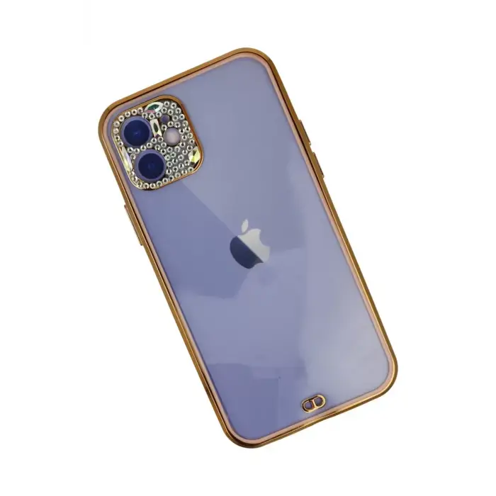 Newface Apple iPhone 12 Kılıf Liva Taşlı Silikon - Pembe