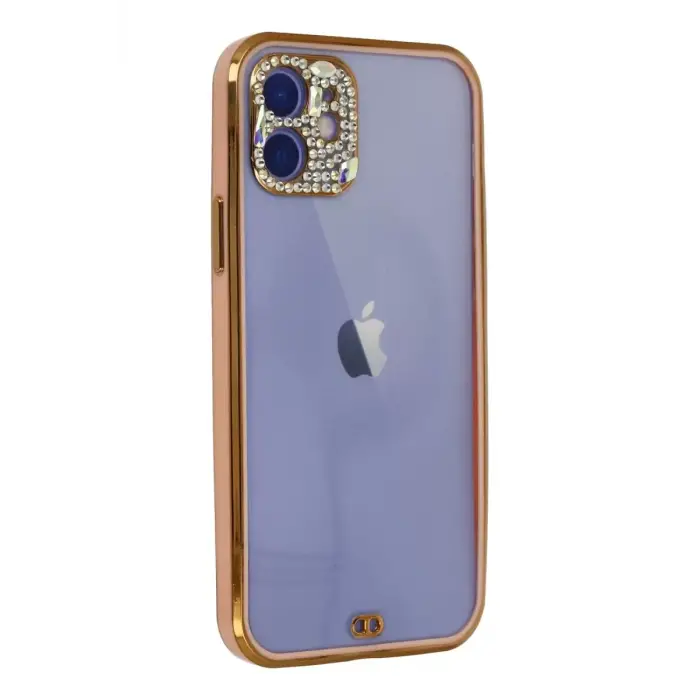 Newface Apple iPhone 12 Kılıf Liva Taşlı Silikon - Pembe