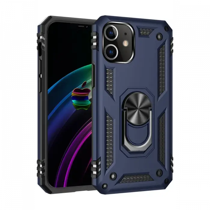 Newface iPhone 12 Kılıf Sofya Yüzüklü Silikon Kapak - Lacivert