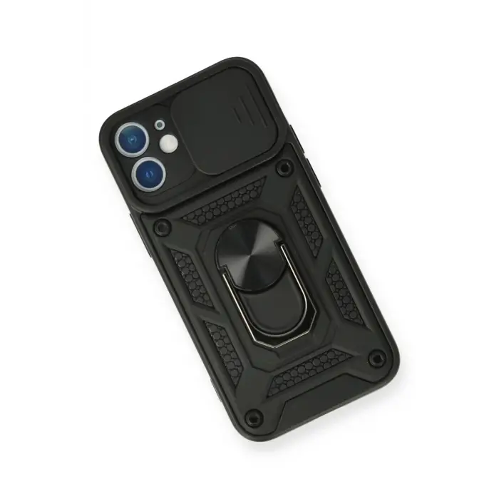 Newface iPhone 12 Mini Kılıf Pars Lens Yüzüklü Silikon - Siyah