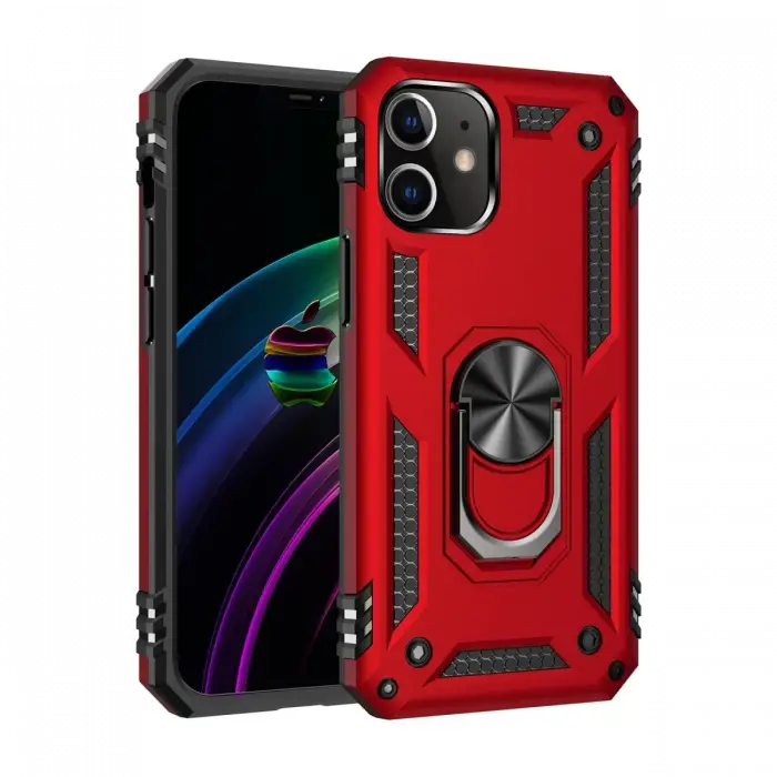 Newface iPhone 12 Mini Kılıf Sofya Yüzüklü Silikon Kapak - Kırmızı