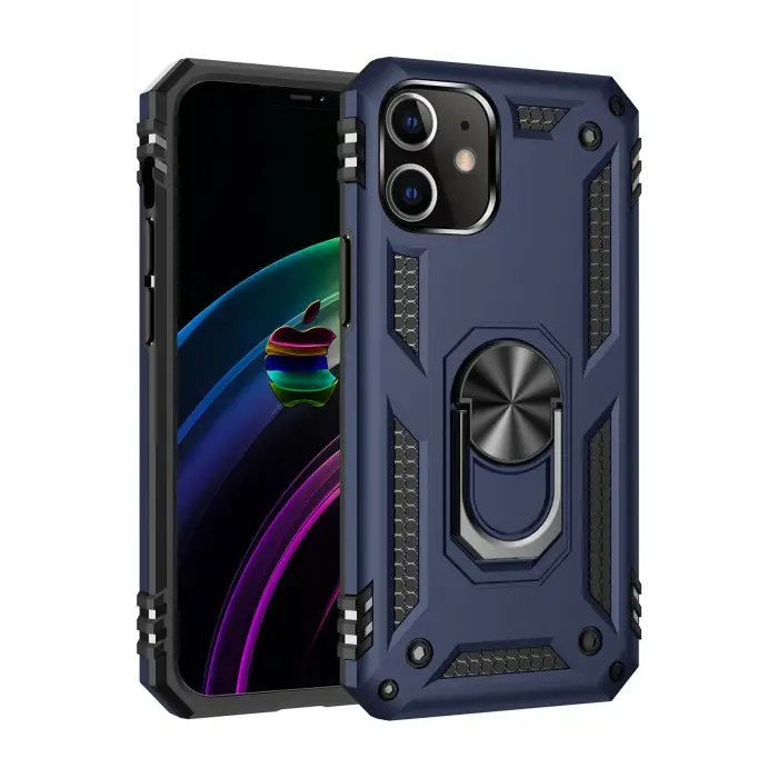 Newface iPhone 12 Mini Kılıf Sofya Yüzüklü Silikon Kapak - Lacivert