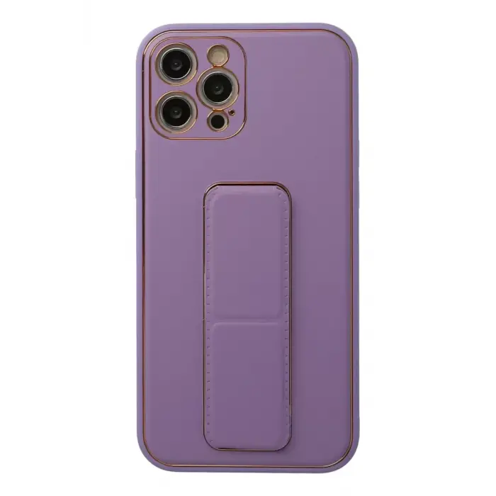 Newface Apple iPhone 12 Pro Kılıf Coco Deri Standlı Kapak - Lila