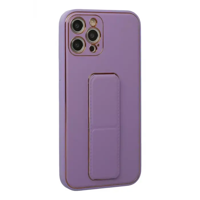 Newface Apple iPhone 12 Pro Kılıf Coco Deri Standlı Kapak - Lila