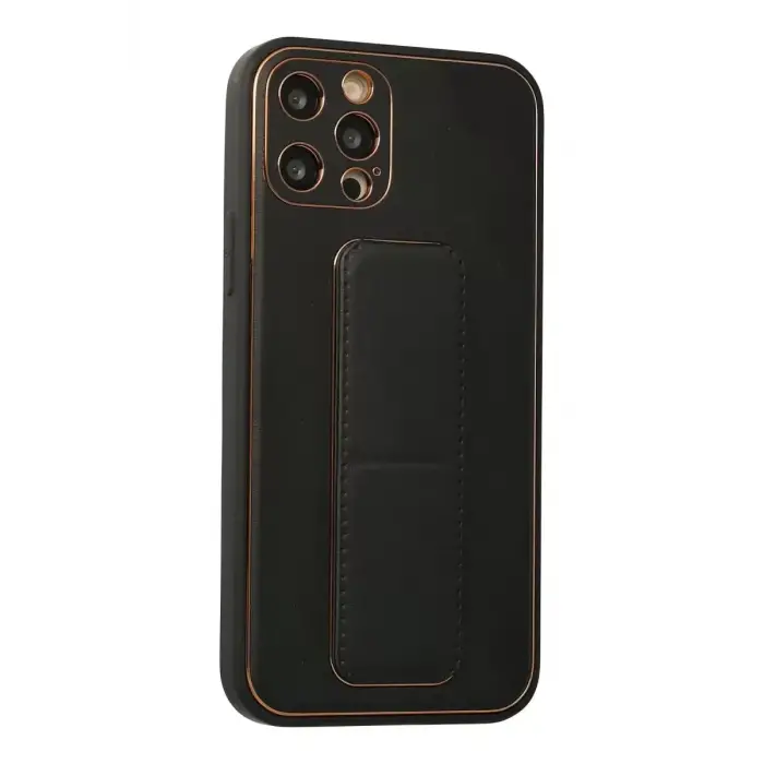 Newface Apple iPhone 12 Pro Kılıf Coco Deri Standlı Kapak - Siyah