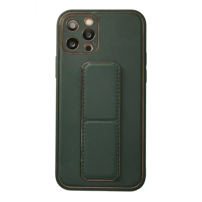 Newface Apple iPhone 12 Pro Kılıf Coco Deri Standlı Kapak - Yeşil
