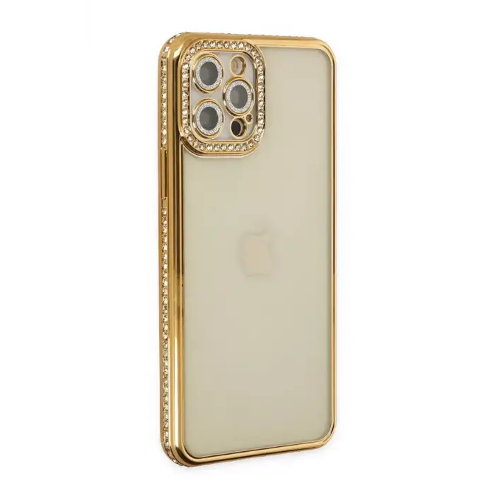 Newface Apple iPhone 12 Pro Kılıf Joke Taşlı Silikon - Gold