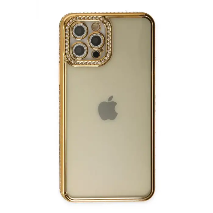 Newface Apple iPhone 12 Pro Kılıf Joke Taşlı Silikon - Gold