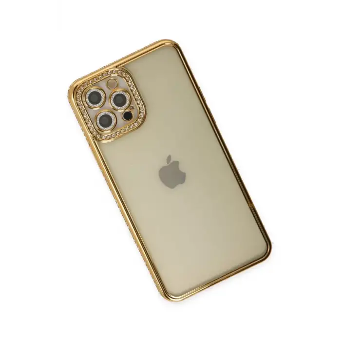 Newface Apple iPhone 12 Pro Kılıf Joke Taşlı Silikon - Gold
