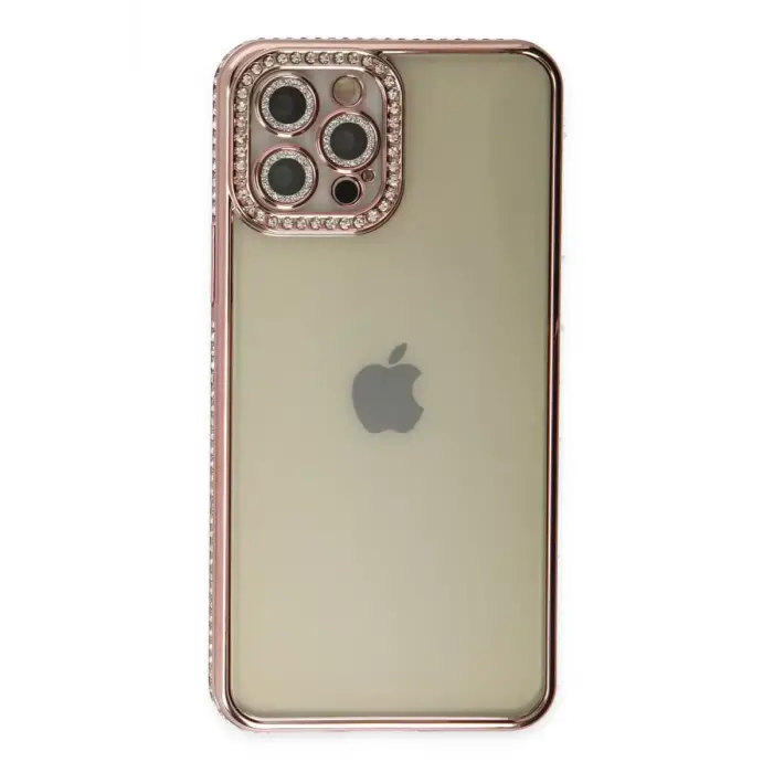 Newface Apple iPhone 12 Pro Kılıf Joke Taşlı Silikon - Pembe