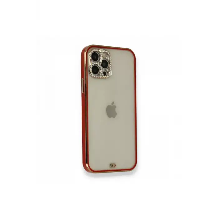 Newface Apple iPhone 12 Pro Kılıf Liva Taşlı Silikon - Kırmızı