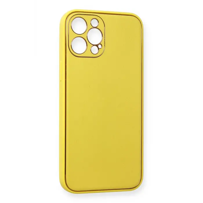 Newface iPhone 12 Pro Max Kılıf Coco Deri Silikon Kapak - Sarı