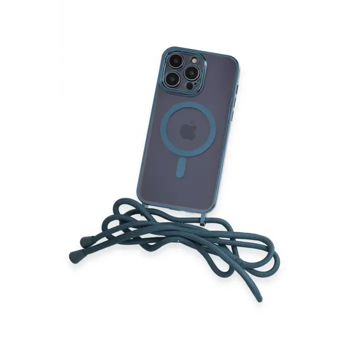 Newface iPhone 12 Pro Max Kılıf Divo Lazer Askılı Magsafe Kapak - Sierra Blue