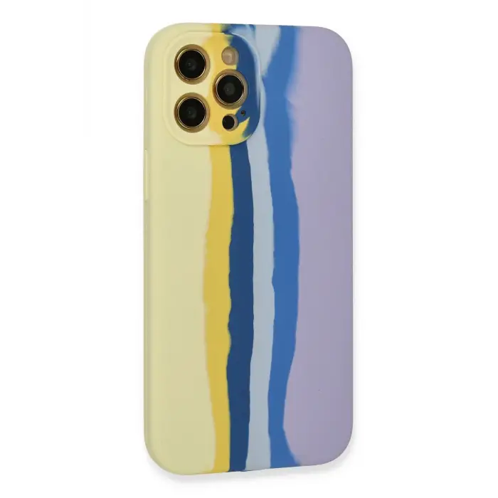 Newface iPhone 12 Pro Max Kılıf Ebruli Lansman Silikon - Sarı-Lila