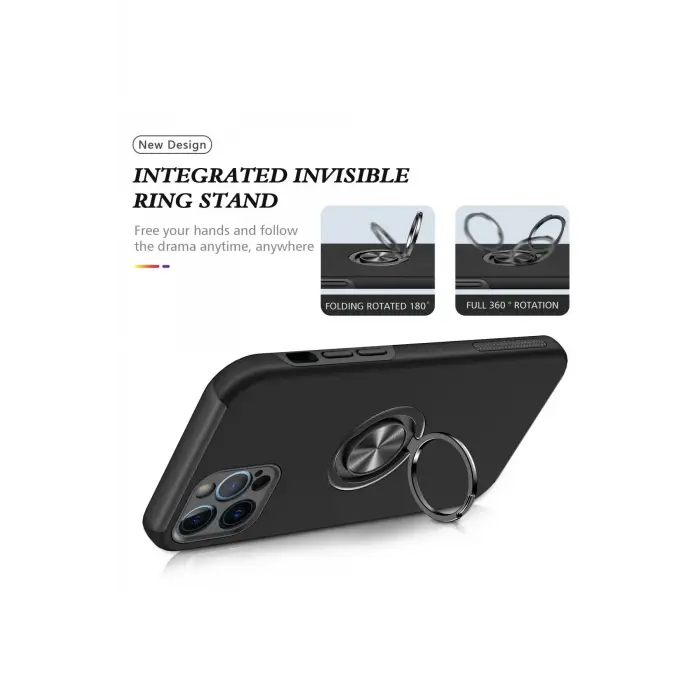 Newface iPhone 12 Pro Max Kılıf Elit Yüzüklü Kapak - Siyah