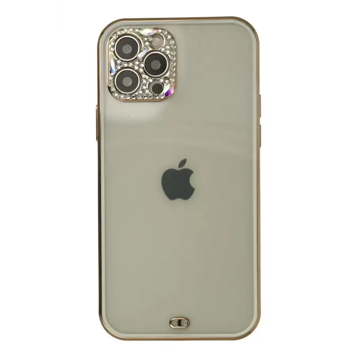 Newface Apple iPhone 12 Pro Max Kılıf Liva Taşlı Silikon - Beyaz
