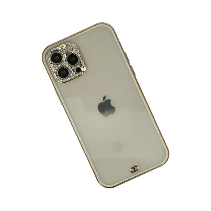 Newface iPhone 12 Pro Max Kılıf Liva Taşlı Silikon - Beyaz