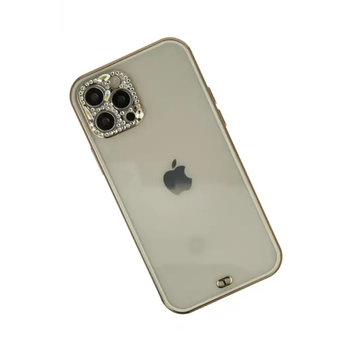 Newface Apple iPhone 12 Pro Max Kılıf Liva Taşlı Silikon - Beyaz