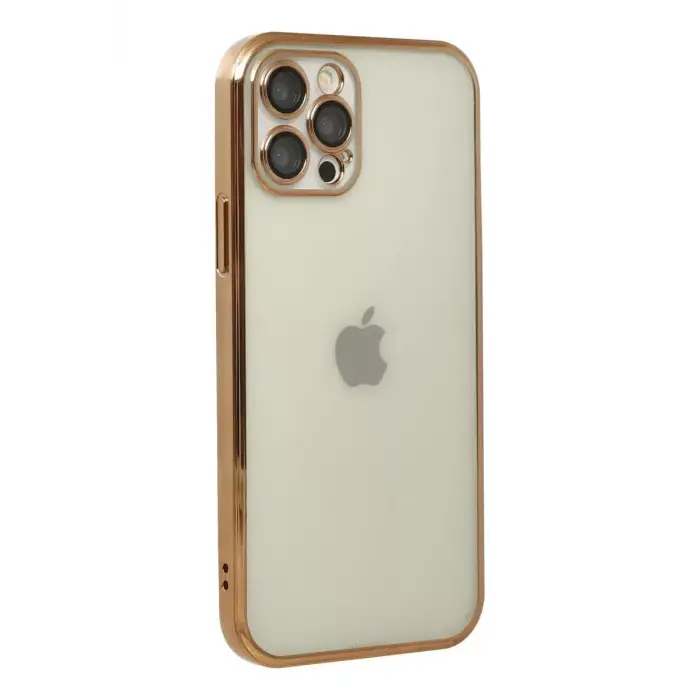 Newface Apple iPhone 12 Pro Max Kılıf Razer Lensli Silikon - Gold
