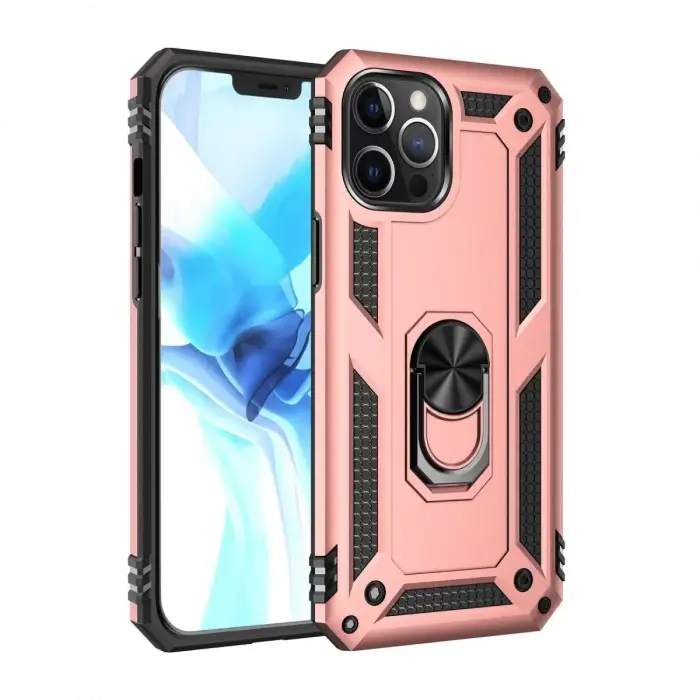 Newface Apple iPhone 12 Pro Max Kılıf Sofya Yüzüklü Silikon Kapak - Rose