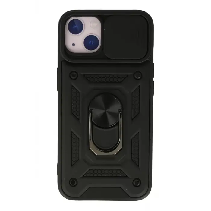 Newface Apple iPhone 13 Kılıf Pars Lens Yüzüklü Silikon - Siyah