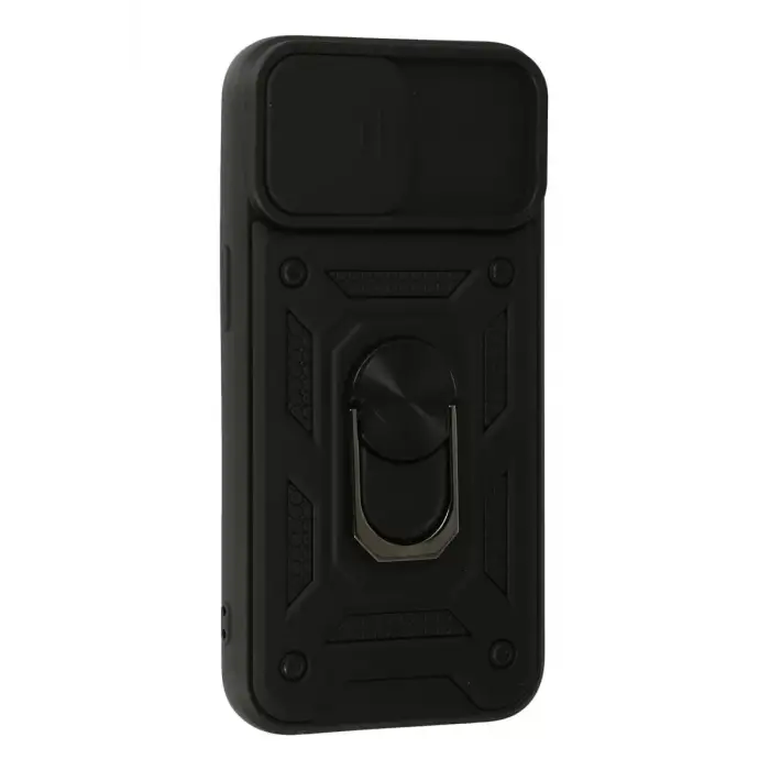 Newface Apple iPhone 13 Kılıf Pars Lens Yüzüklü Silikon - Siyah